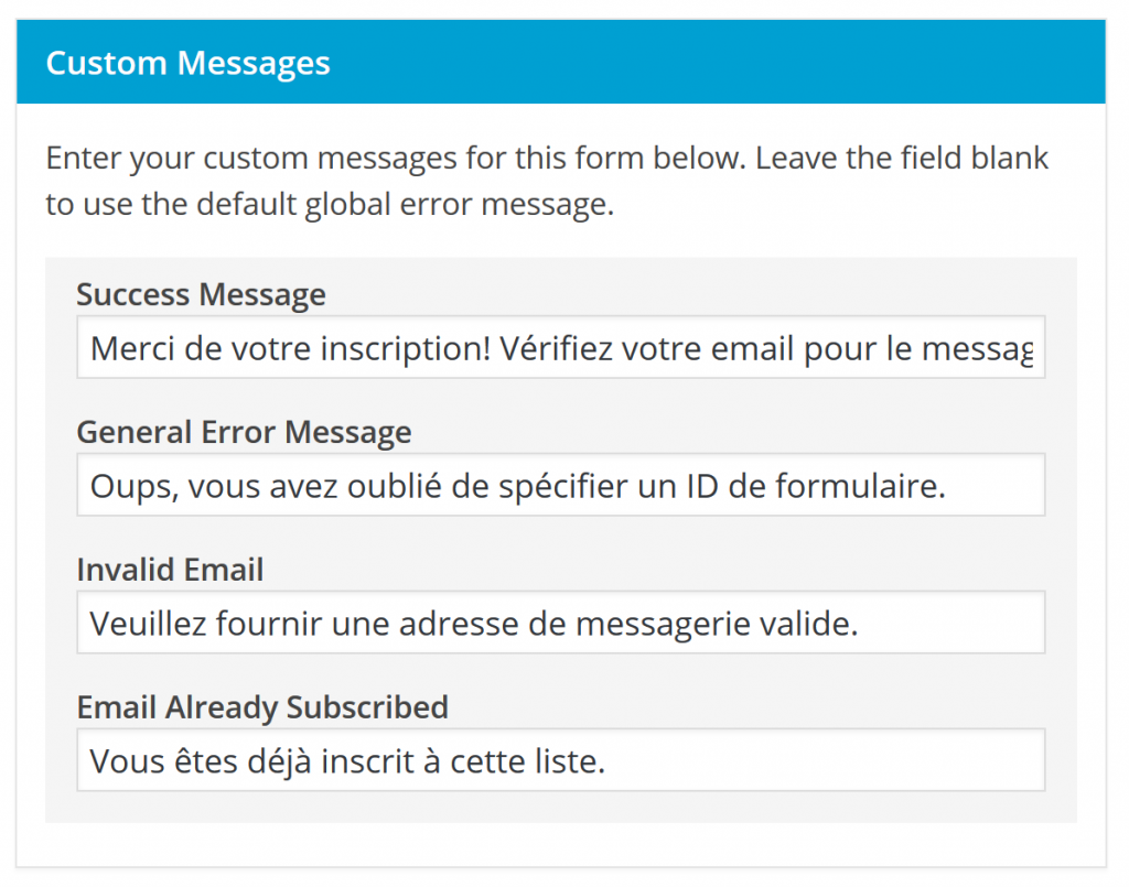 Translated Custom Messages in Easy Forms for Mailchimp