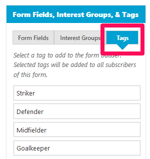 Clicking on tags in the form builder